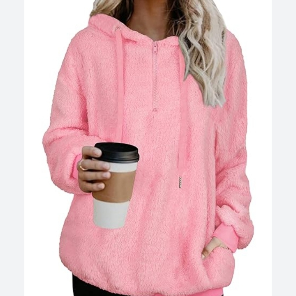 Solyinne Women’s Fuzzy Fleece Sweatshirt Pullover Half Zip Casual Pullov
